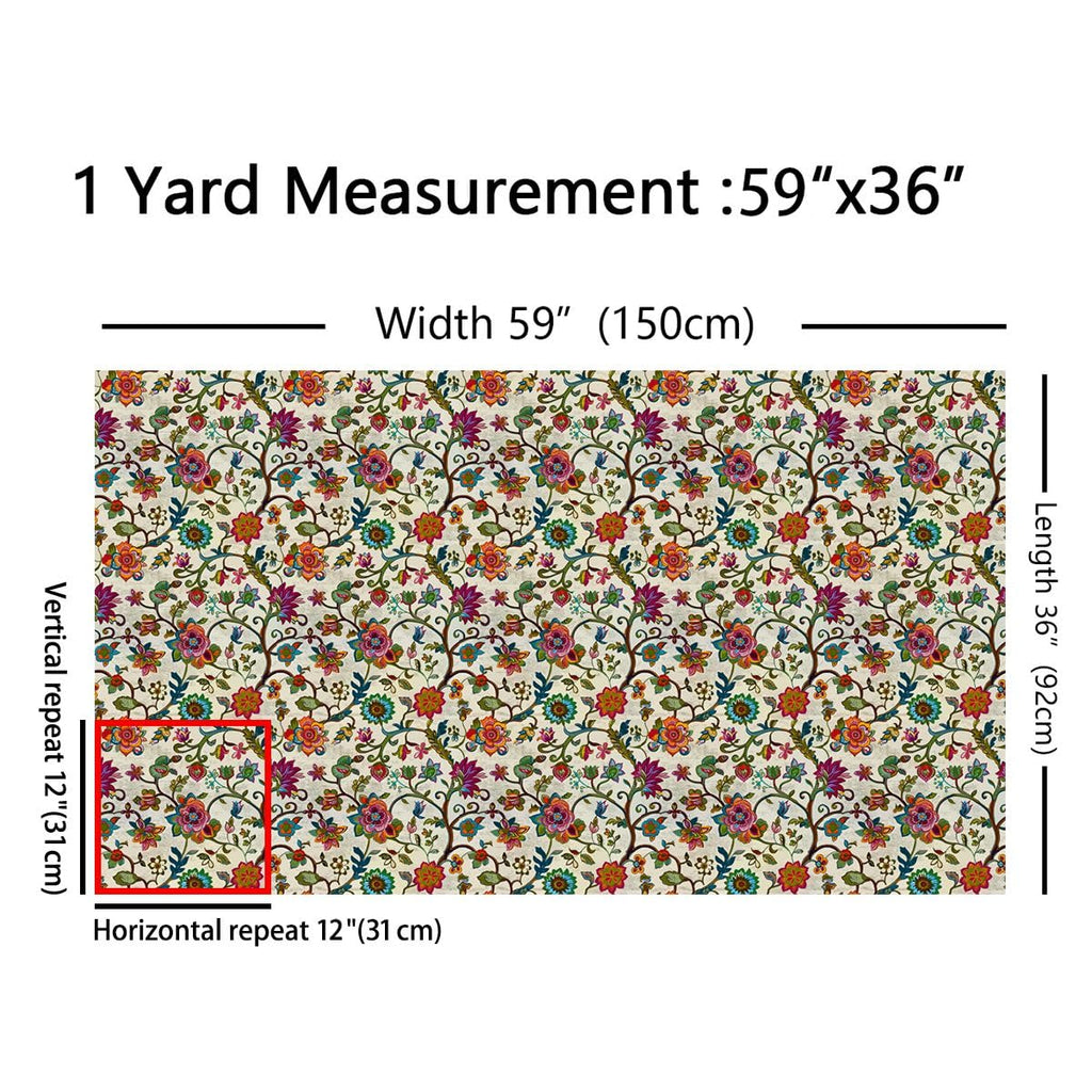 Paisley Flowers Fabric by The Yard, Boho Style Exotic Soft Polyester No Stretch Fabric, Retro Floral Bohemia Decorative