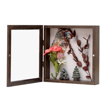 10x10 Shadow Box Frame with Linen Back, Wood Glass Display Case for Medals, Photos, Memorabilia, Awards - Pins