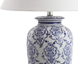 26.25" Blue/White Chinoiserie Ceramic Table Lamp, Traditional Asian-Inspired Urn Lamp Bedroom, White Linen Shade