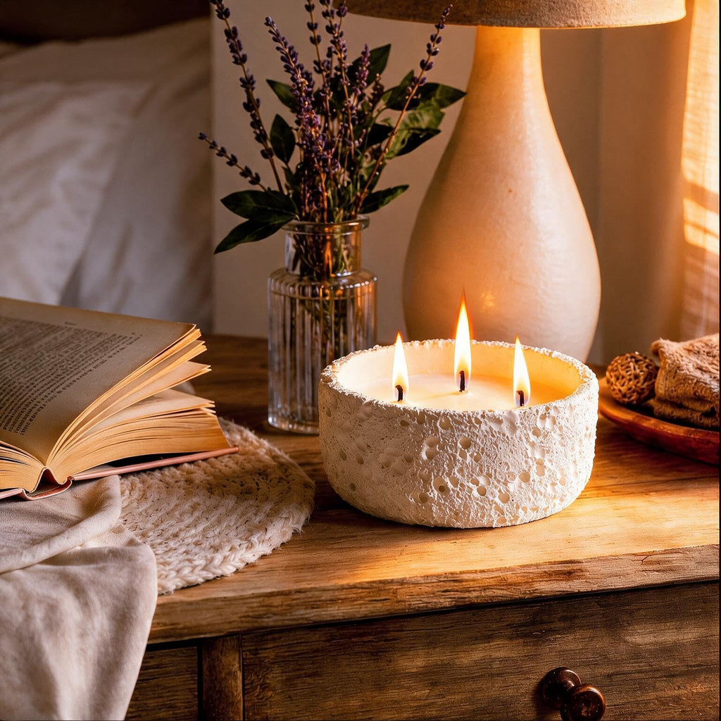 20oz Large Scented Candle - Eucalyptus & Rosemary, 3 Wick Non Toxic Soy Candles for Women, Matte Ivory White Ceramic