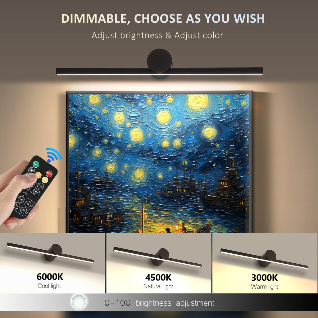 Battery Operated Picture Light with Remote,Wireless Dimmable Art Lights for Paintings Rechargeable Gallery Light
