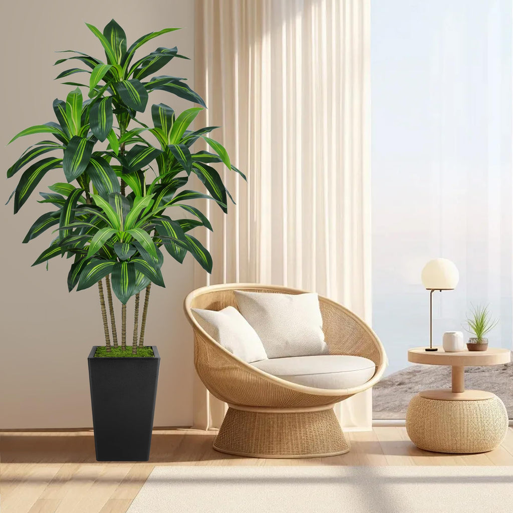 6FT Artificial Dracaena Tree with Tall Black Planter, Floor Plant