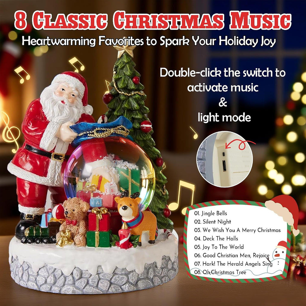 Christmas Snow Globe Lantern with Musical, Colorful Lights & Swirling Snowfall - USB & Battery Operated Xmas