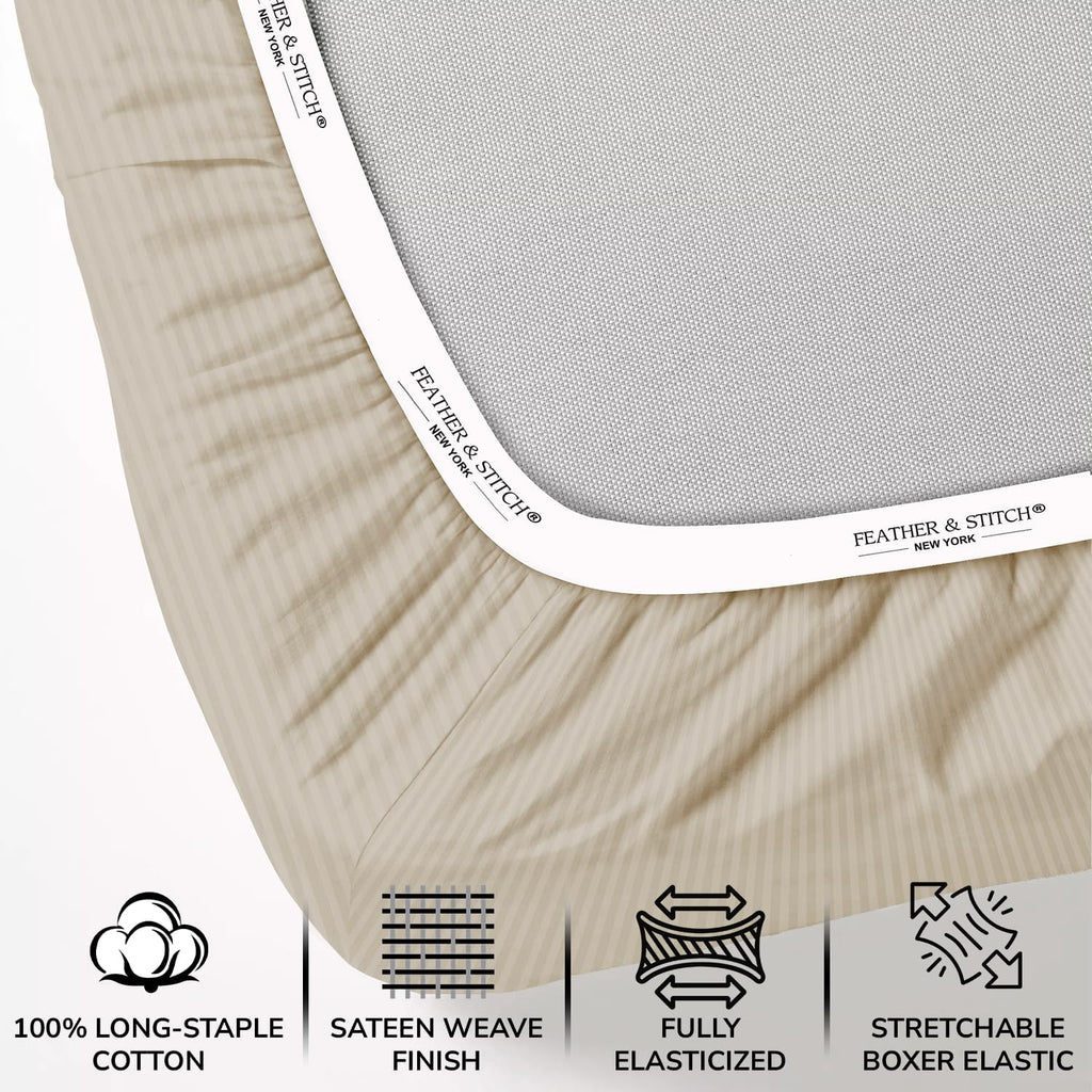 & Stitch 500 TC Queen Damask Bed Sheet Set, 100% Cotton Soft Breathable Bedsheets, 4 Piece 18" Deep Pockets