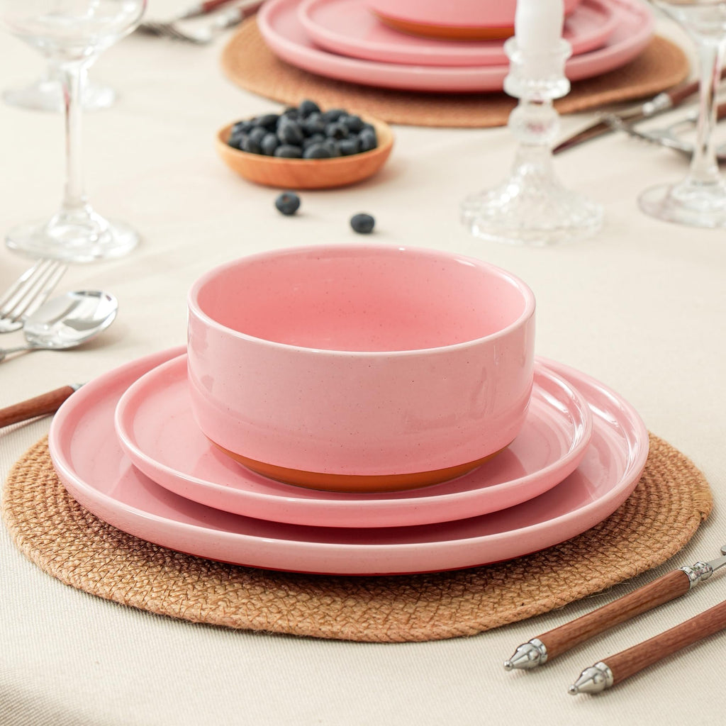 12 Piece Dinnerware Set, Dish Set for 4, Pink