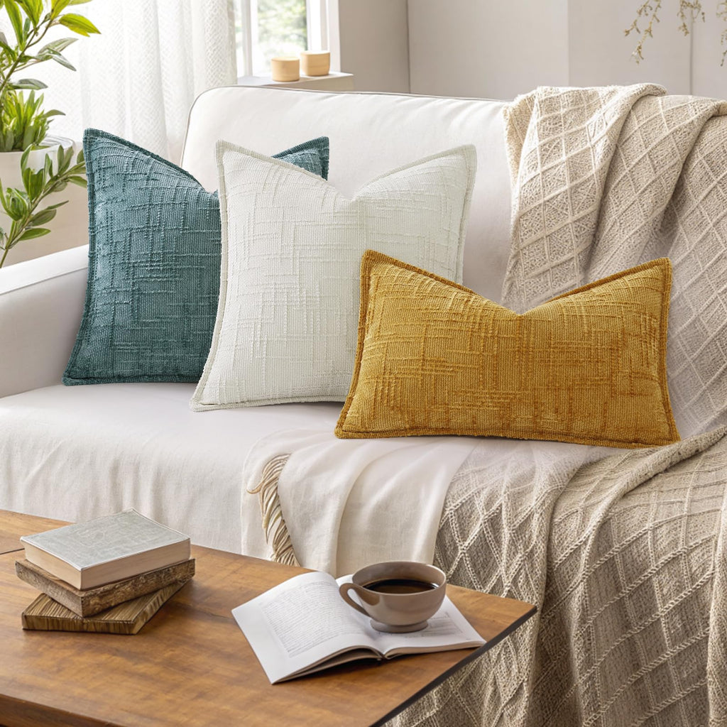 Chenille Fall Throw Pillow Covers 26x26 Set of 2, Mustard Yellow