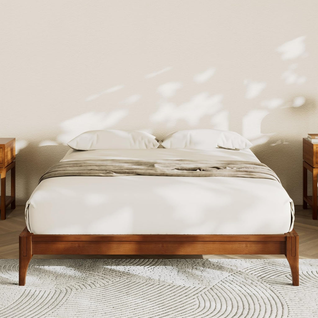 Modern Bamboo Japanese Joinery Queen Bed Frame, Tools Free, Brown