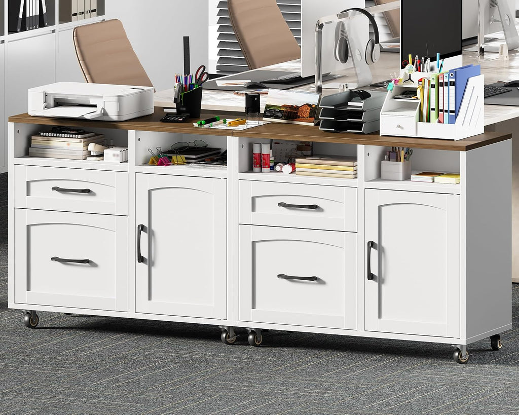 Lateral File Cabinet 2 Drawers, Filing Cabinets | Rolling Office Storage Cabinet with Drawers, Fits A4/Letter-Sized