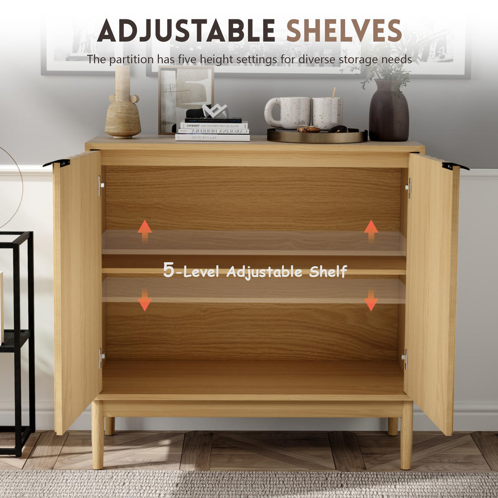 Fluted Buffet Cabinet with Storage, Accent Cabinets, Natural