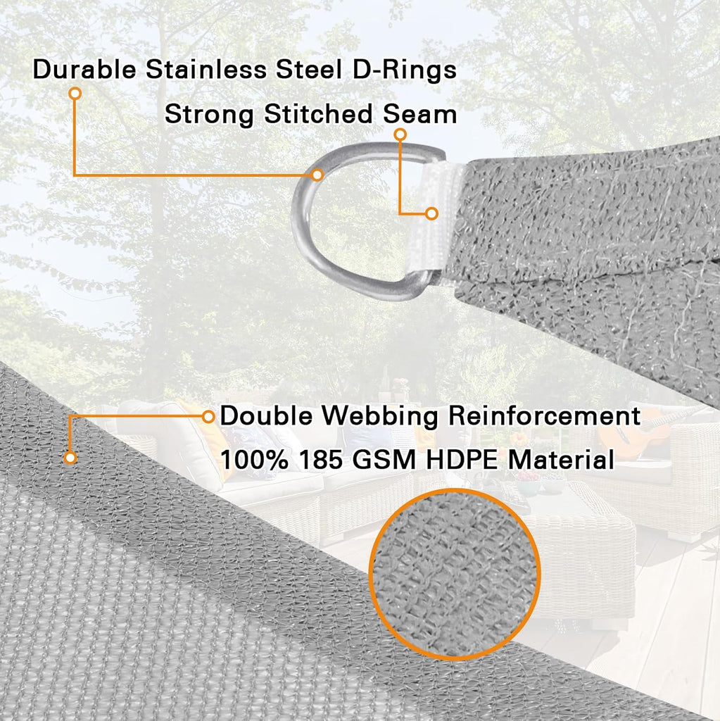 Sun Shade Sail, 16'X20' Light Grey Rectangular, Curved Edged Commercial Grade 185GSM Permeable Outdoor Shade Cloth