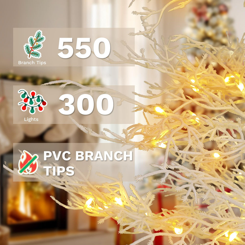 6FT Prelit White Birch Christmas Tree W/300 LED Lights, Remote Control