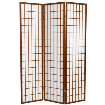 6 ft. Tall Window Pane Shoji Screen - Walnut - 3 Panels
