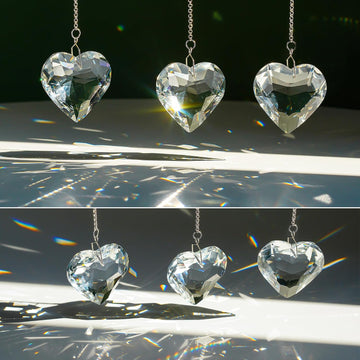 3 Pcs 50mm Clear Crystal Heart Suncatcher Hanging Window Decor - Clear Crystal Heart Sun Catcher Prism Rainbow Maker