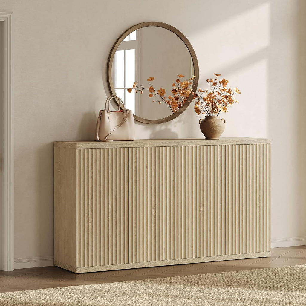 Buffet Cabinet with Storage Sideboard Cabinet with Doors & Shelves | Accent Sideboard Modern Credenza Fluted Storage