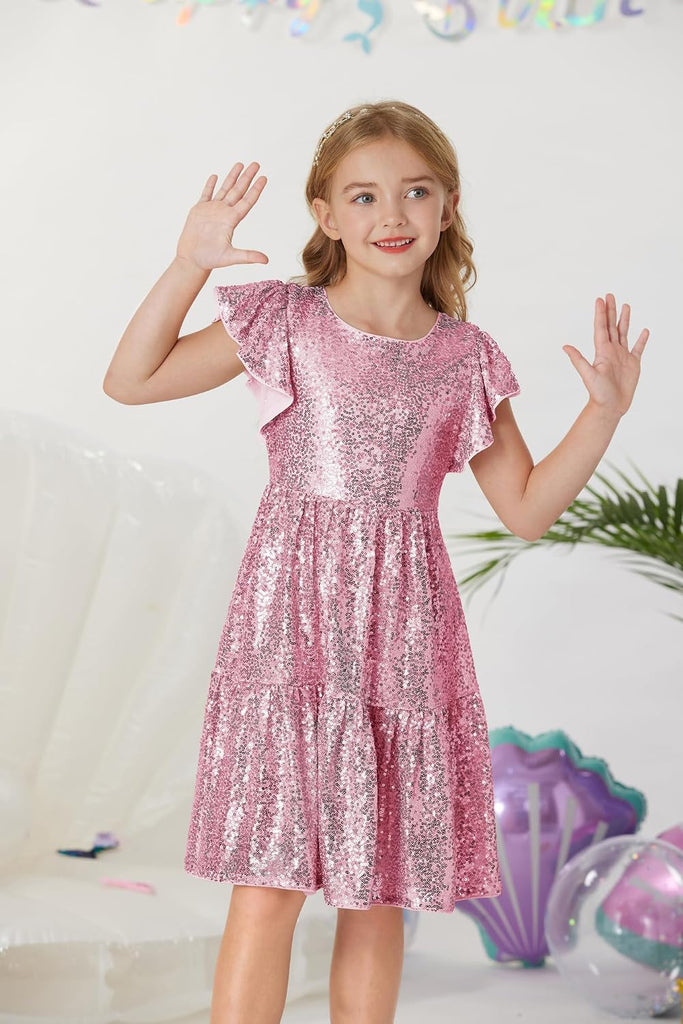 Girls Formal Party Dress Sequin Birthday Fancy Dresses Wedding Guest Dance Ruffle Dress