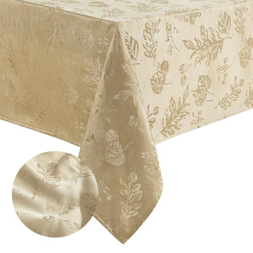 Elegant Woven Leaves Jacquard Damask Tablecloth, Taupe - 60" W x 84" L