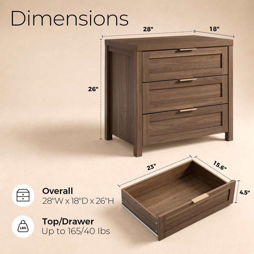 Nightstand, 3 Drawer Bedside Table, Special Walnut