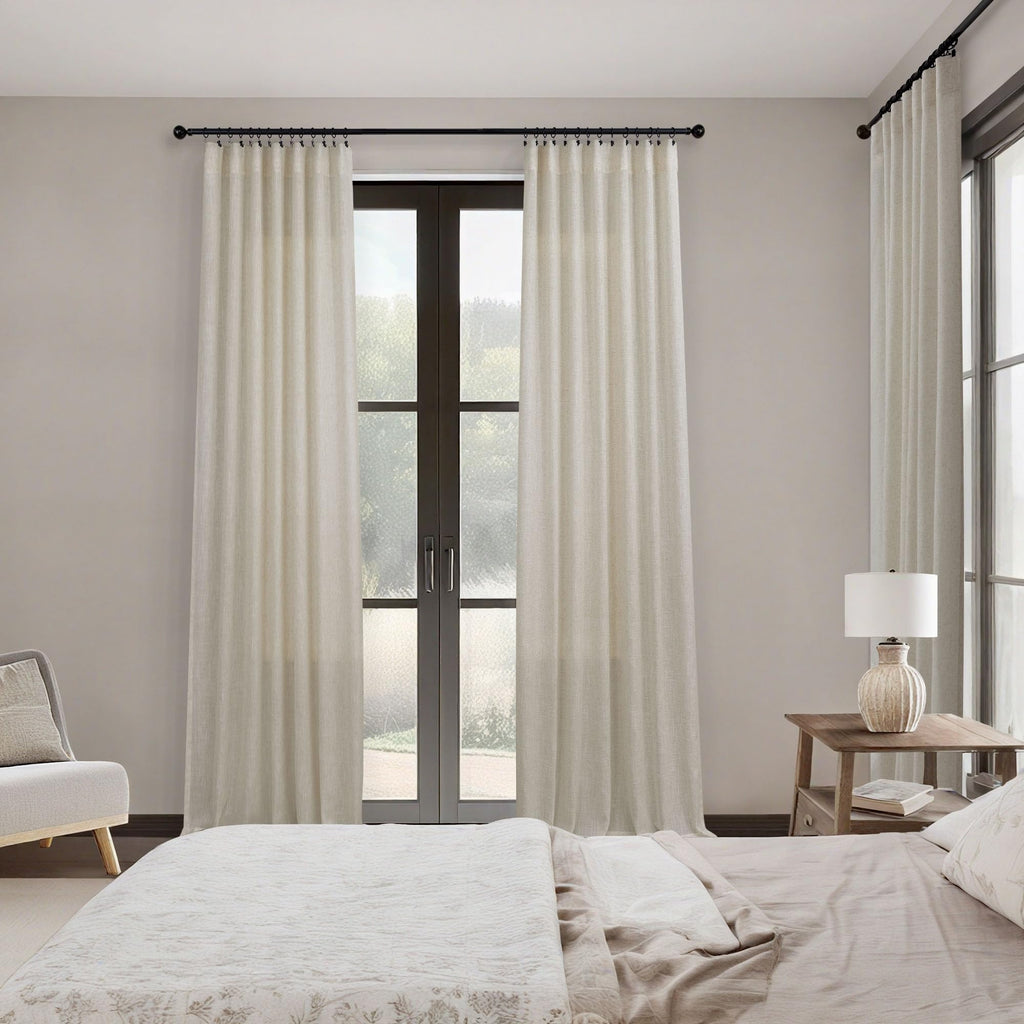 Flax Linen Curtains 80 Inches Long Semi Sheer Linen Large Drape Extra Wide Beige Light Filtering Curtains for Sliding