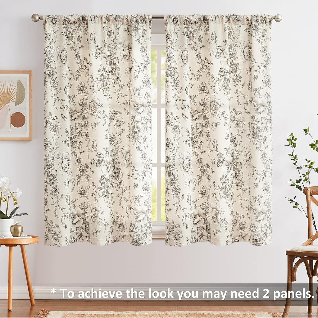 Tie Up Valance Curtain Floral Linen for Windows Farmhouse Valance 45 Inch Botanical Short Window Treatment Adjustable