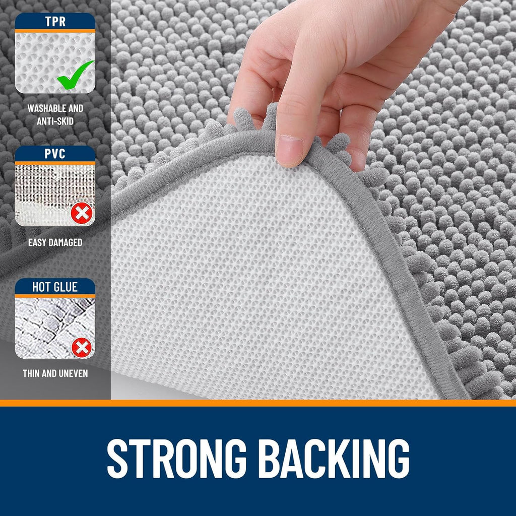 Bathroom Rugs 36x24, Extra Soft Absorbent Chenille Bath Rugs | Grey, Quick-Drying Rubber Backing, Machine Washable