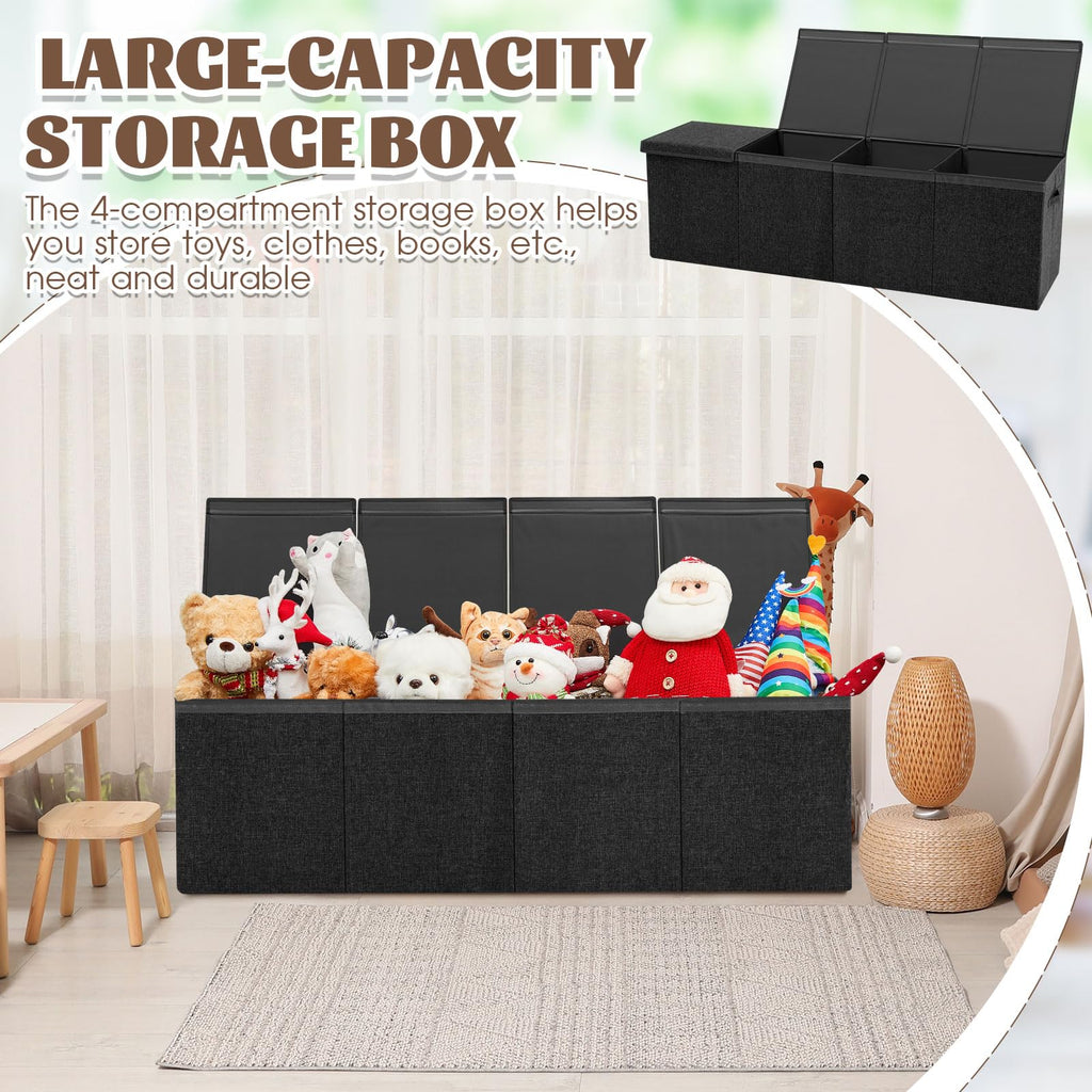 Extra Large Toy Chest with Lid, 49.2 x 13 x 15.7'', Black