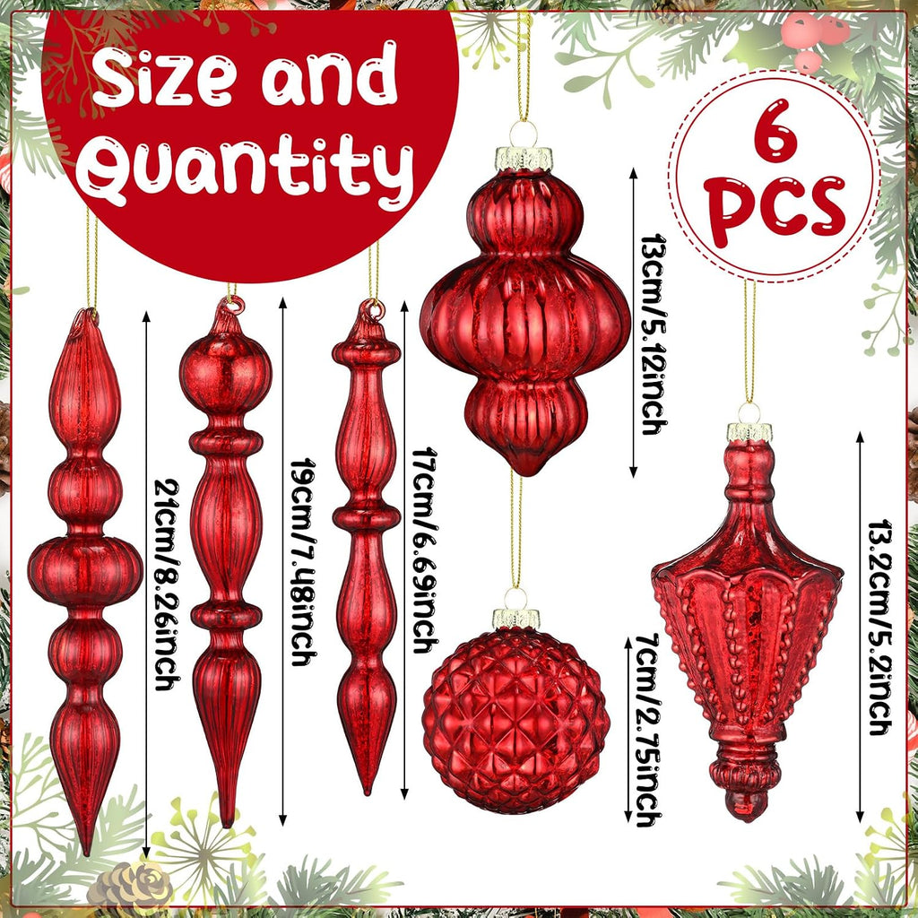 Vintage Red Christmas Mercury Glass Ornament Set 7.87''