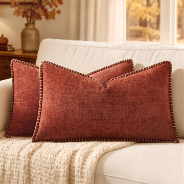 Fall Decorative Lumbar Throw Pillow Covers 12x20 Inch Burnt Orange