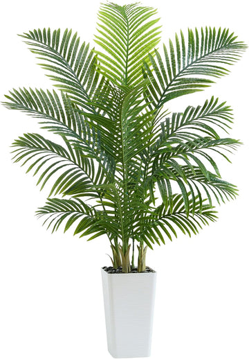 Artificial Palm Tree:5FT Tall Fake Areca Palm Plant (White Planter)