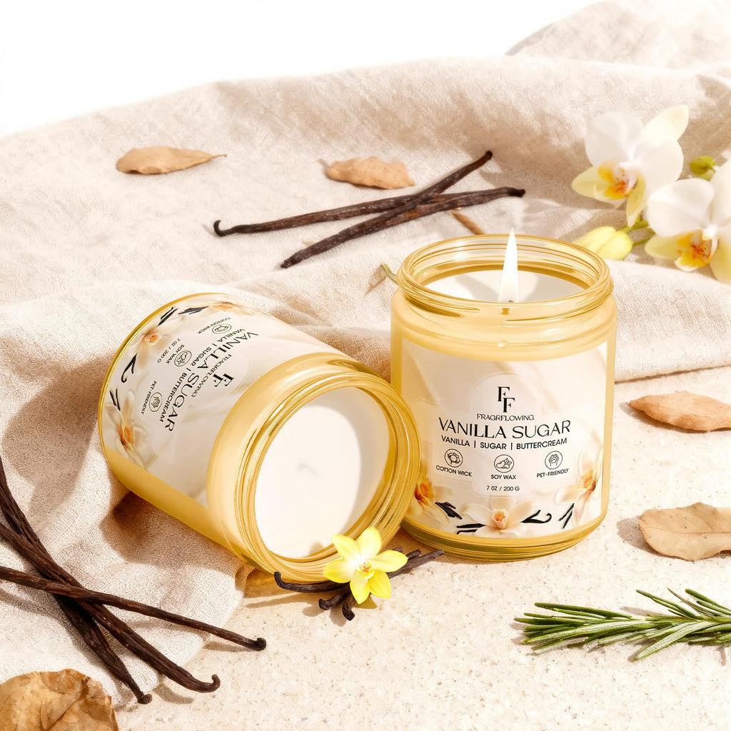 Vanilla Sugar Scented Candle, Natural Soy Wax Jar Candle Scented, 100-Hour Burn Time Gifts for Women Men, 7 oz (2