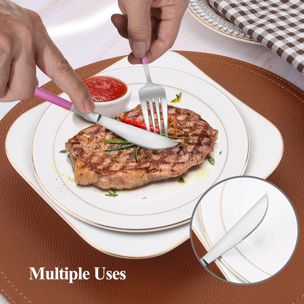 Mirror Silver Rosy Silverware Set, 20-Piece Stainless Steel Flatware Set, Satin Finish tableware Cutlery Set, Service