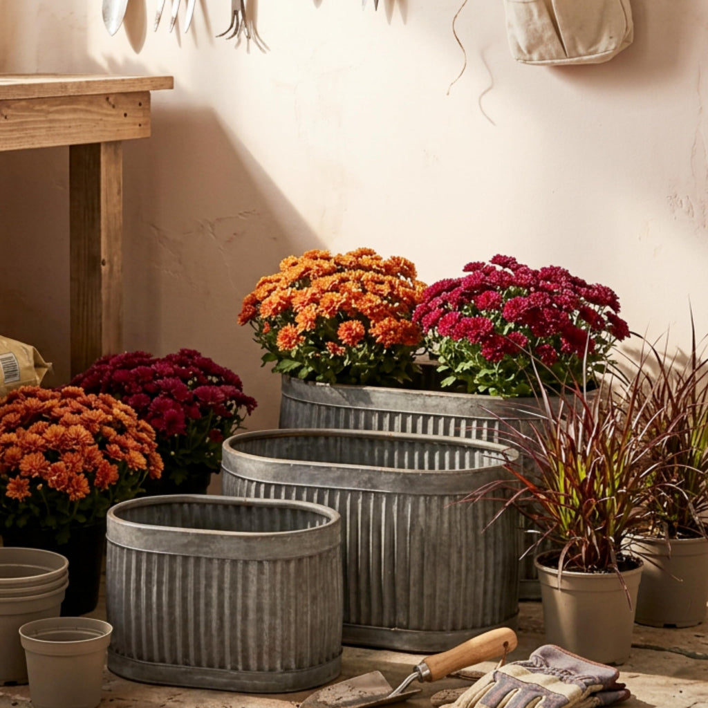French Country Oval Chubby Belly Planters, Grey, Set of 3, 24.5, 20, 14.5 "