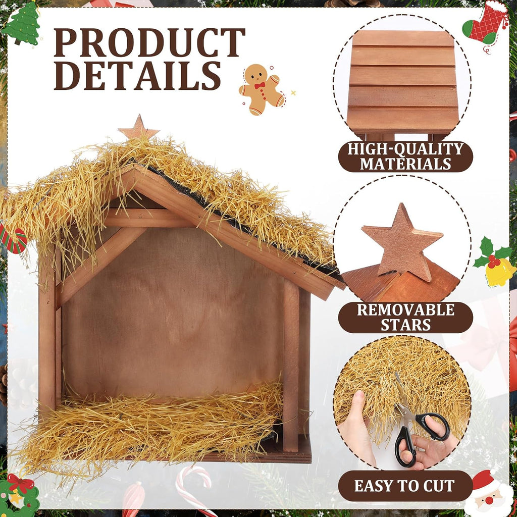 9 Pcs Large Christmas Nativity Scene Set Wooden Manger with Animals