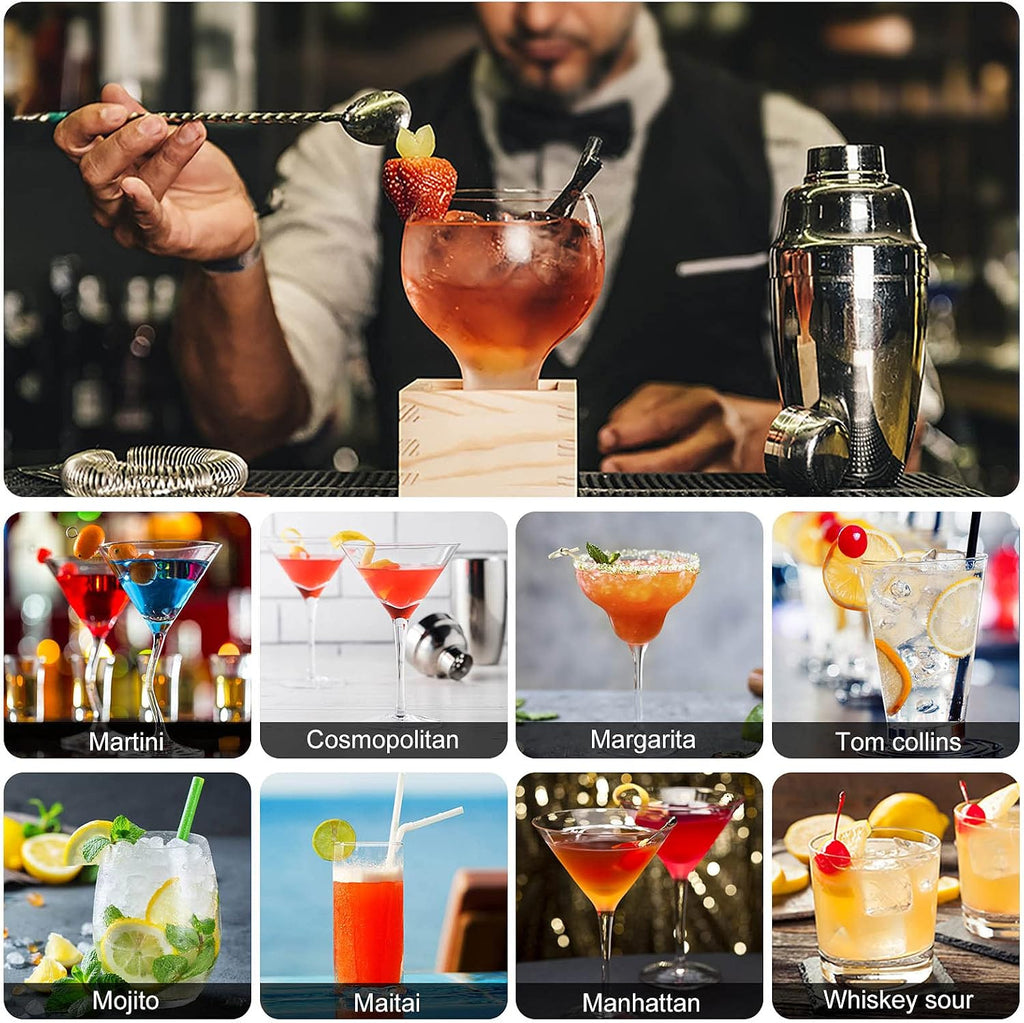 Cocktail Shaker Set, Stainless Steel Bartending Kit with 25 oz Martini Shaker, Jigger, Strainer, Mixing Spoon - Set of 9