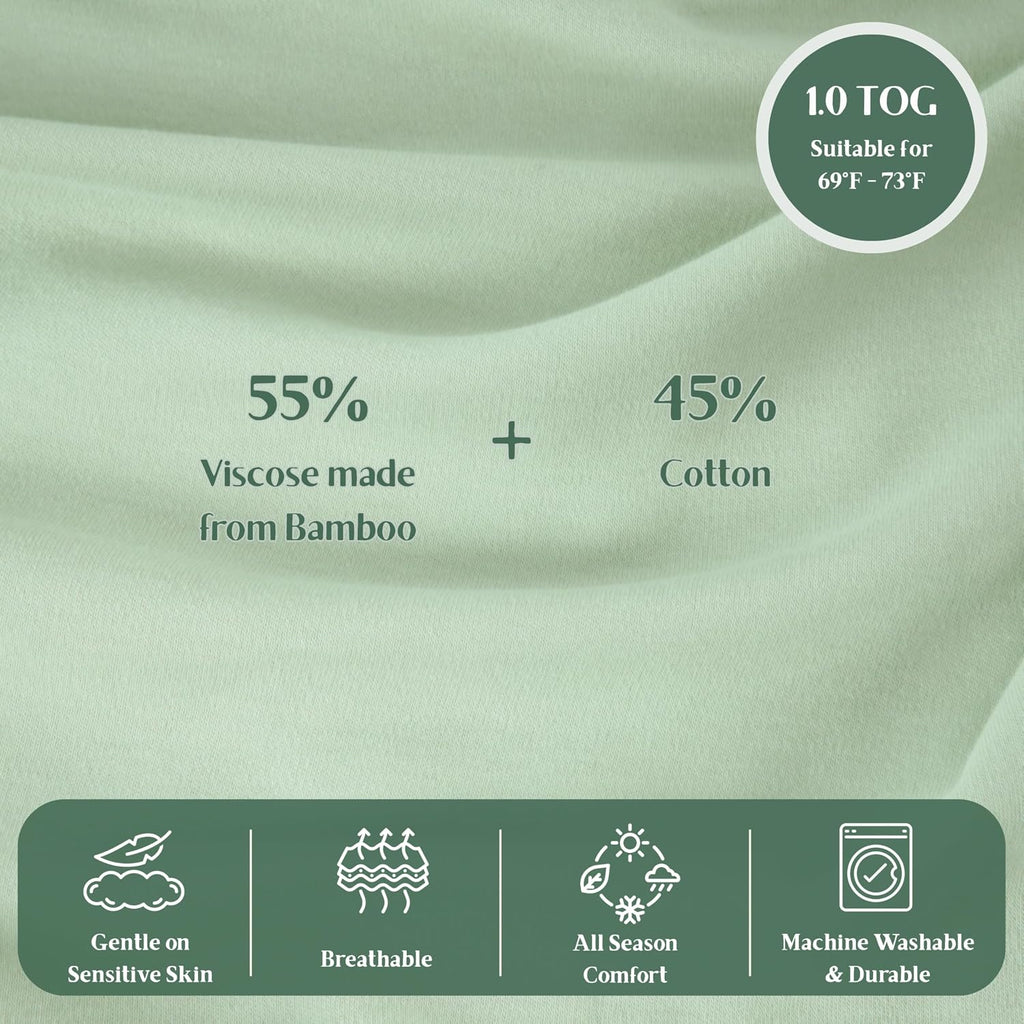 Sleep Sack 1.0 TOG Year Round, Soft Rayon Made from Bamboo Wearable Blanket with 2 Way Zipper