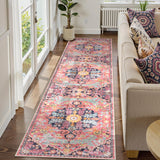 Reine Boho 2'8"x10' Washable Hallway Kitchen Runner Rugs with Rubber Backing, Bohemian Non-Slip Soft