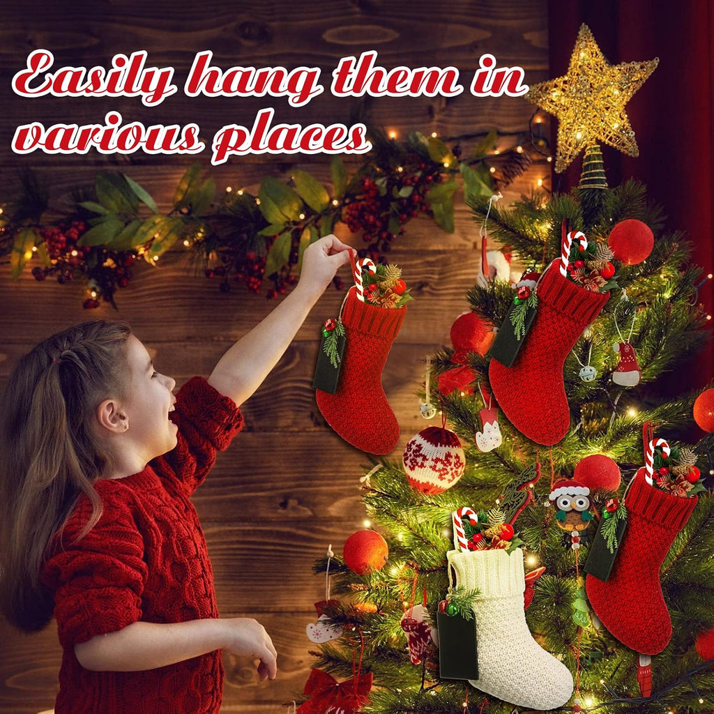 Christmas Mini Stockings Knitted Stocking, Red and White - Set of 12