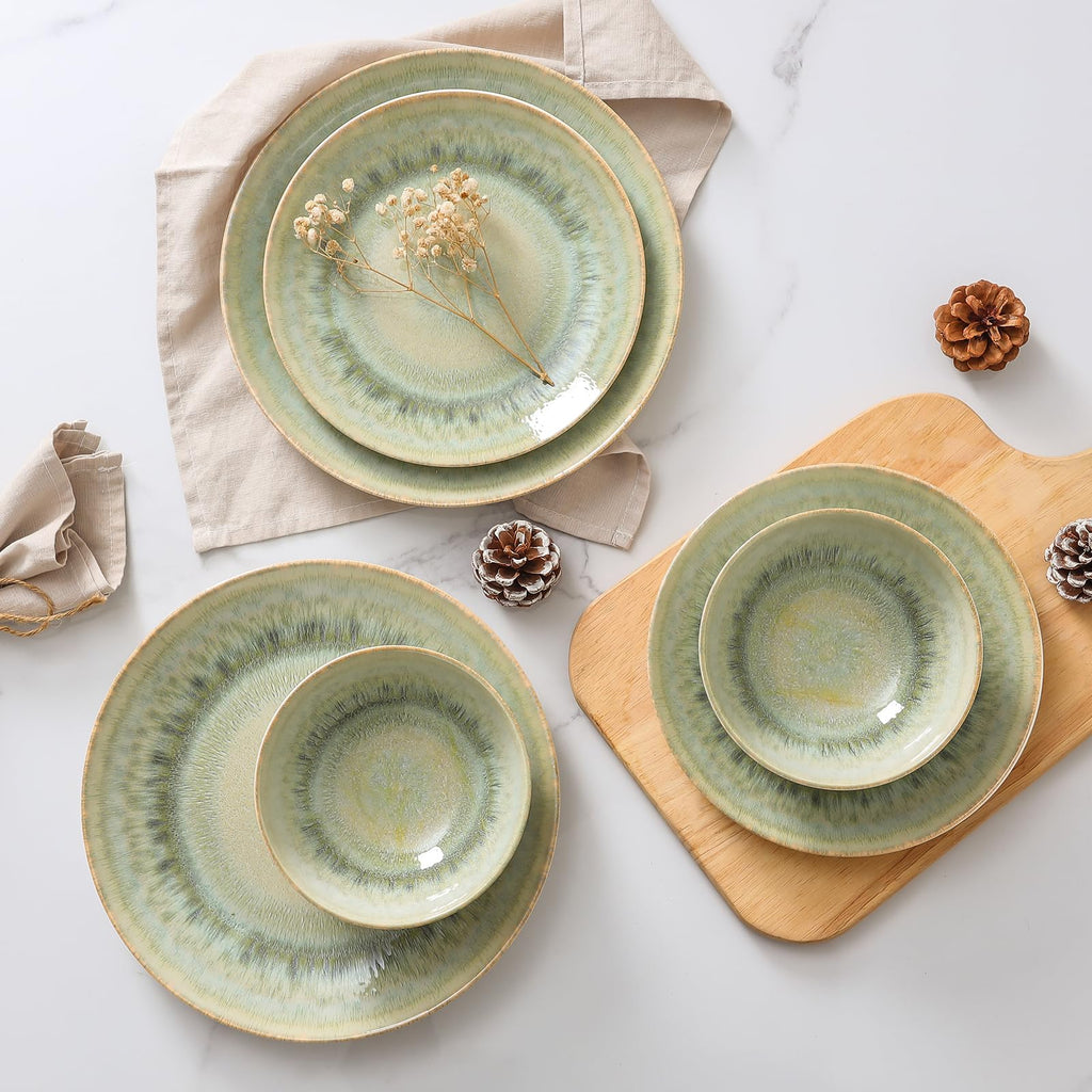 Ceramic Dinnerware Sets for 6, 24 Pcs Plates and Bowls Sets