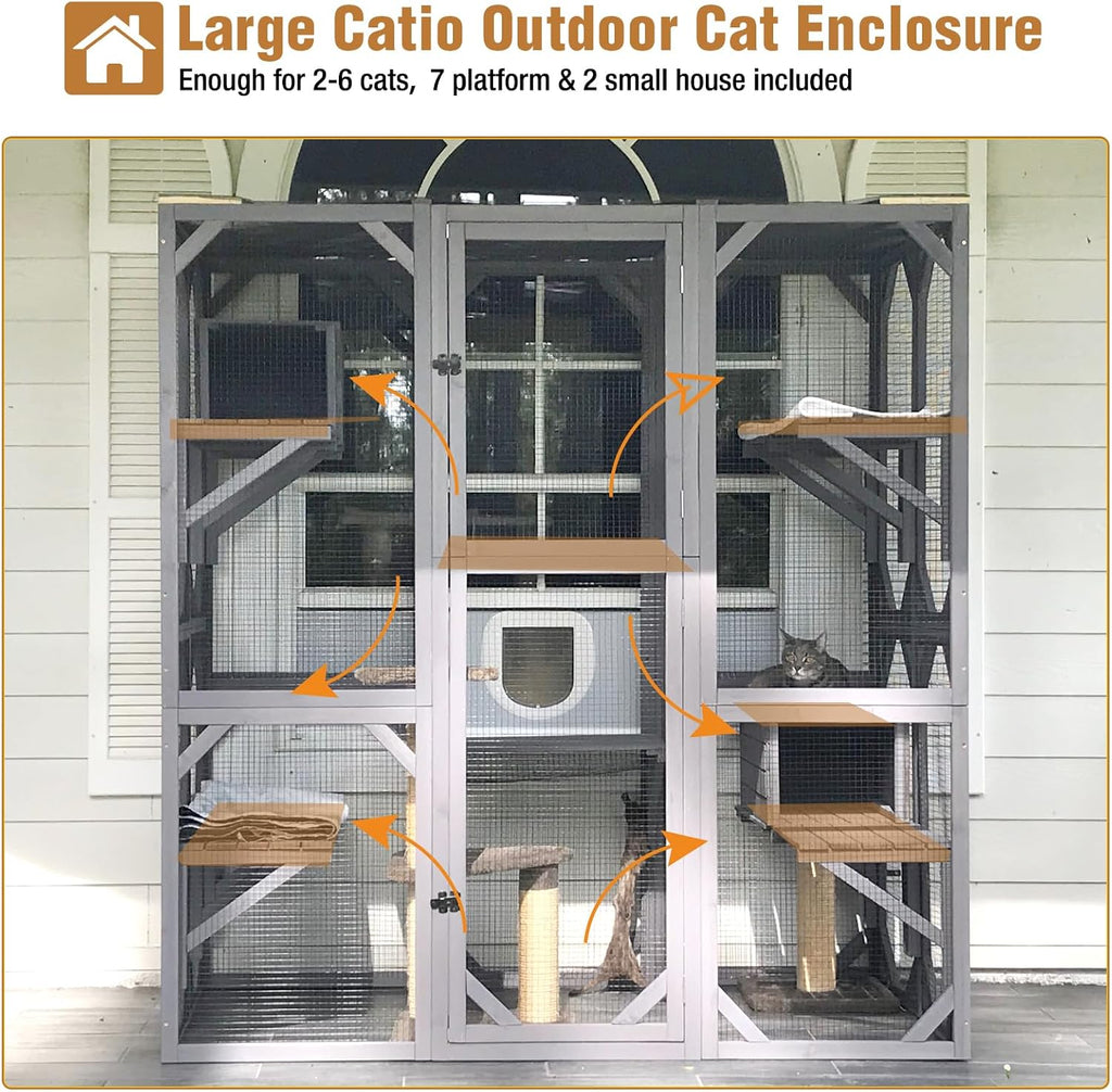 Large Catio Outdoor Cat Enclosure, 5-Tier Cat Playpen with Window Access, Extra Large, Grey