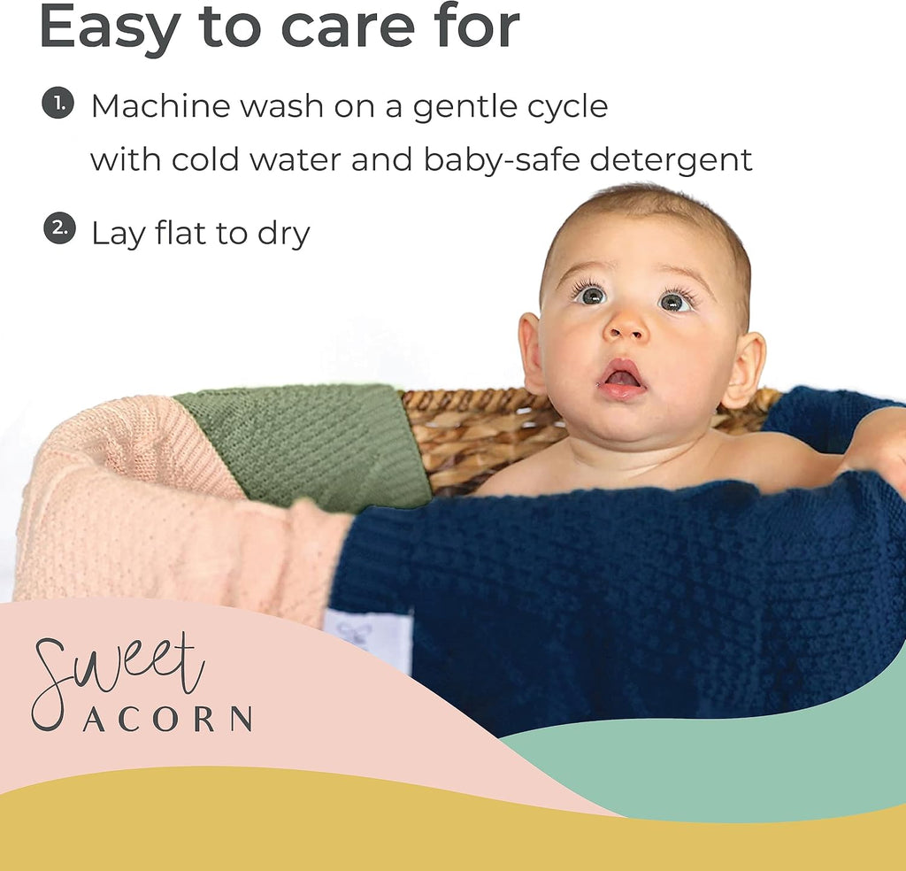 Knit Baby Blanket in Elegant Pattern, Organic Cotton Blankets for Crib or Stroller, Receiving Blankets - Juniper Green