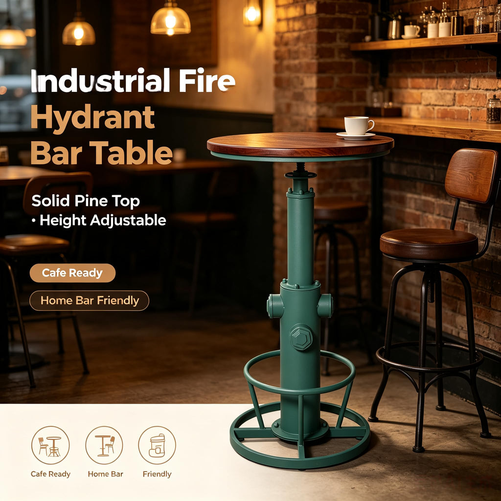 Industrial Bar Table 38.6"-48.4" Adjustable Swivel Top 23.7" Dia (Green)
