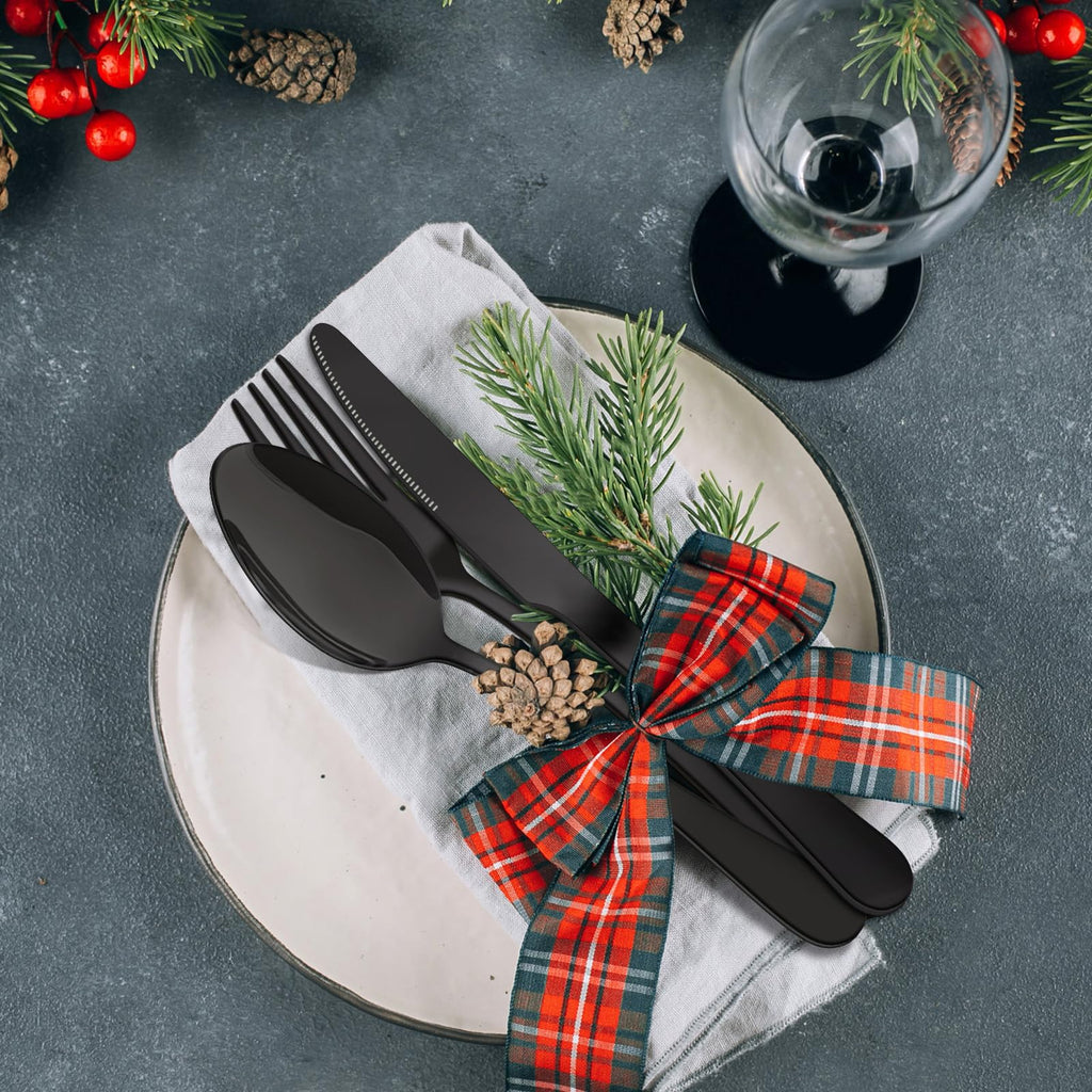 20 Piece Silverware Set, Black Stainless Steel Cutlery Set for 4