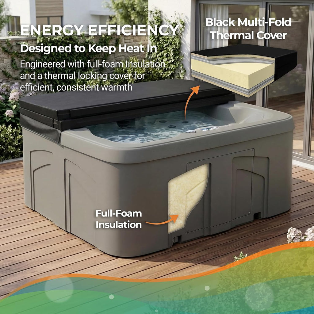 4-Person Plug & Play 13-Jet Hot Tub Spa, Thermal Cover and Steps | Home Outdoor Backyard Spa with 13 Jets and