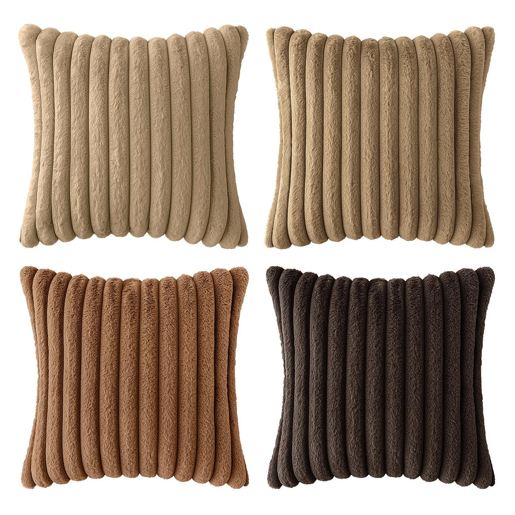 Fall Faux Fur Plush Decorative Throw Pillow Covers 20x20, Dark Brown