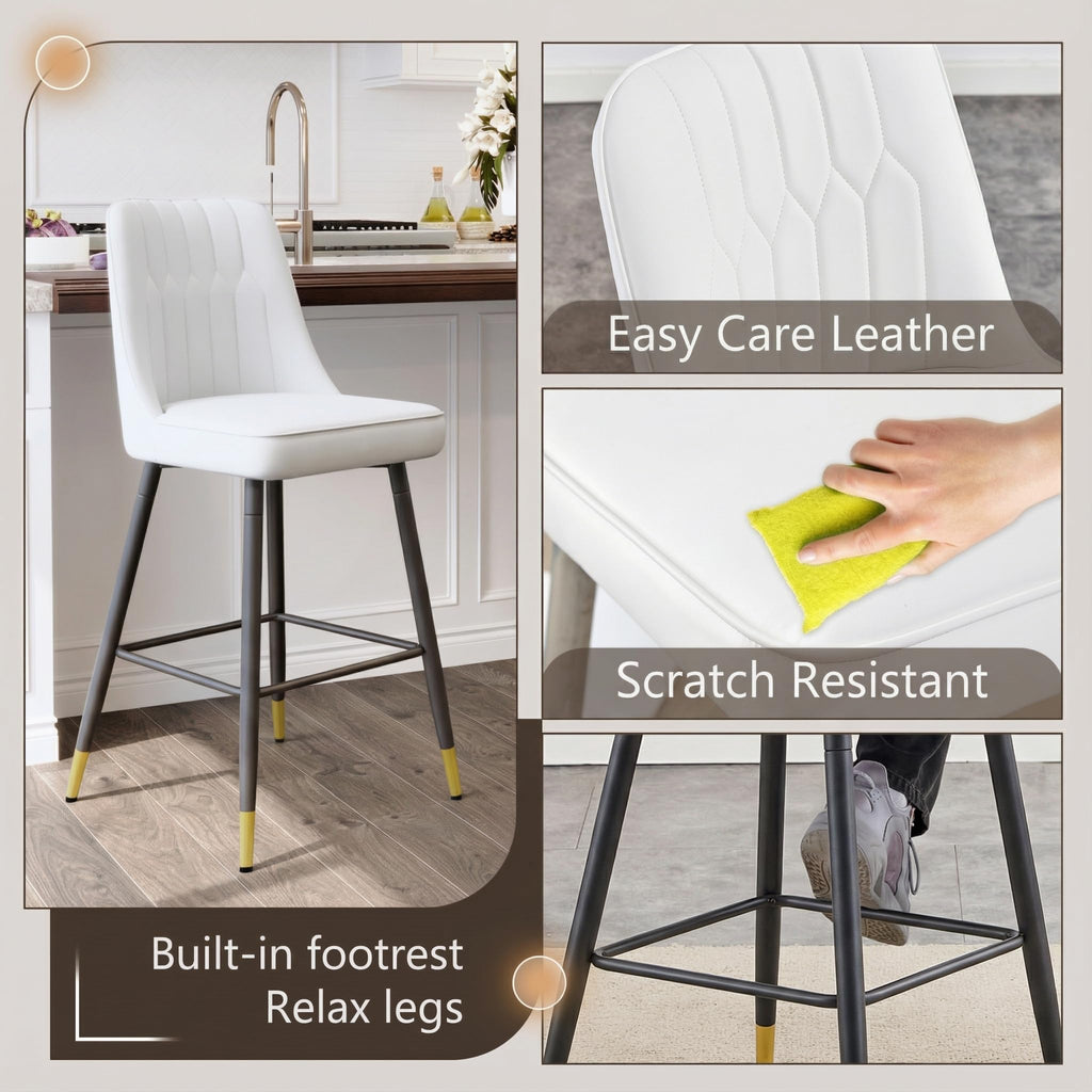 Bar Stools Set of 4, Counter Height Bar Stools with Back, Modern Faux Leather Kitchen Stools, 27"White Bar Stool with