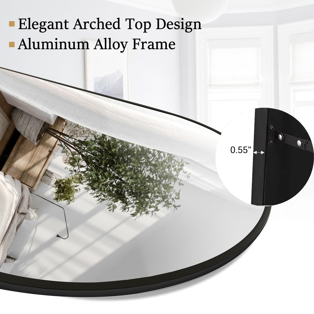 Arched Full Length Mirror, 71"x30" Freestanding Floor Mirror Black