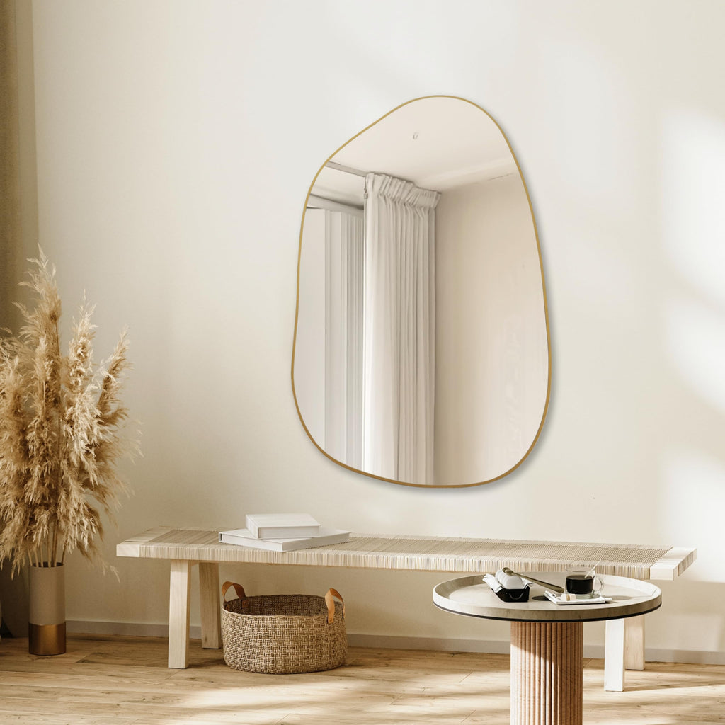 Irregular Wall Mirror Asymmetrical Mirror, 40''x26'' Gold Mirror Bedroom Living Room Entryway, Decorative Modern Wall