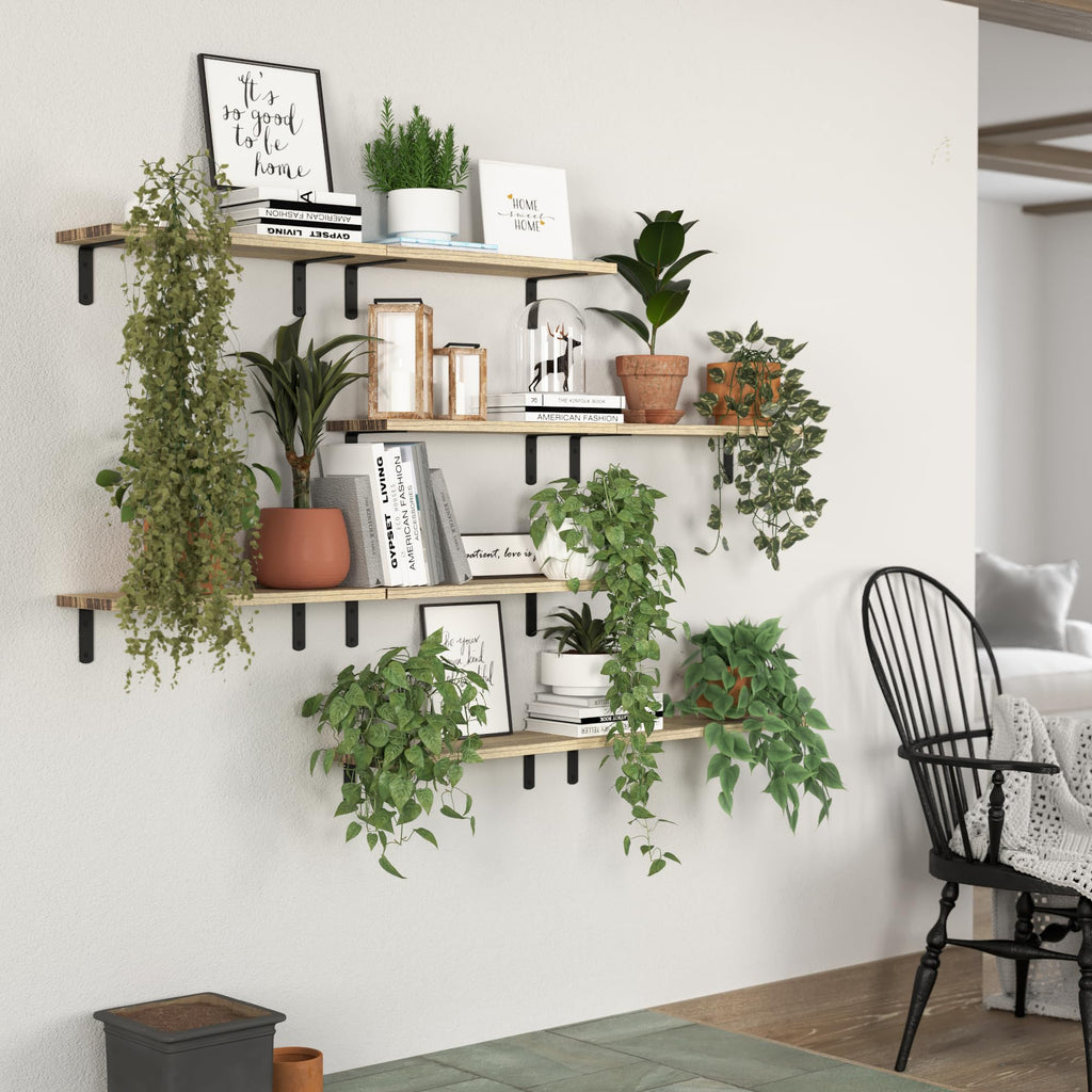 Floating Wall Shelves, Decor & Storage, Rustic Brown, 16.5'', 8Pcs