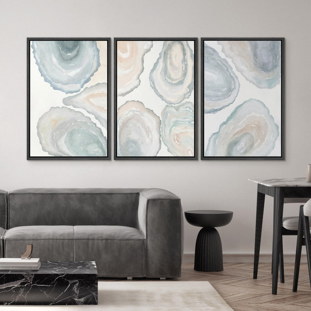 Framed Canvas Print Wall Art Abstract Geode Soft Pastel Agate Slice Photography Modern Art Minimalist Black and White