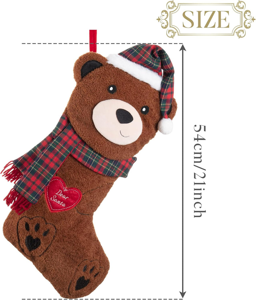 21" Plush Red Brown Bear Christmas Stockings Decorations