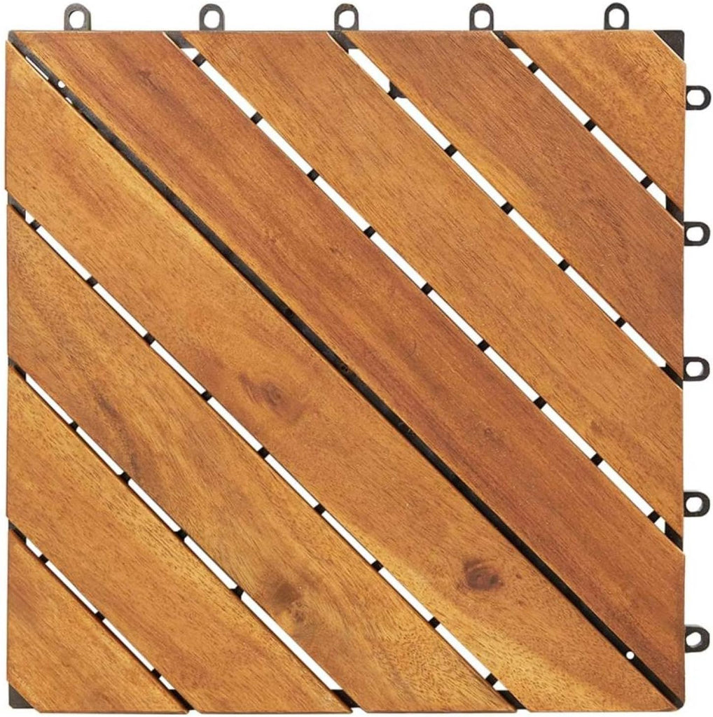 Acacia Wood Deck Tiles, 10 Pack, Interlocking Design